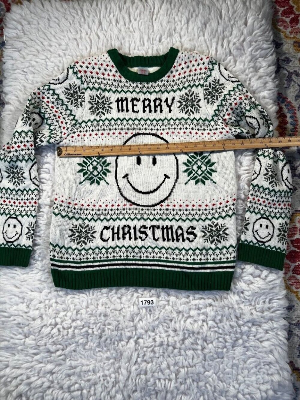 Holiday Time Pullover Sweater Unisex Boys Kids XXL (18) Ugly Christmas Green Whi